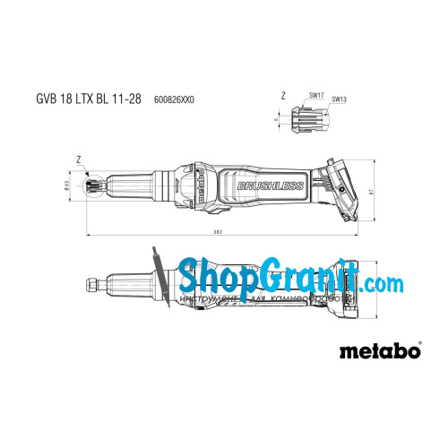 Акумуляторна пряма шліфмашина Metabo GVB 18 LTX BL 11-28 (600826850)
