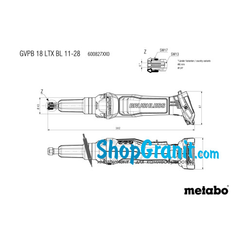 Акумуляторна пряма шліфмашина Metabo GVPB 18 LTX BL 11-28 (600827850)