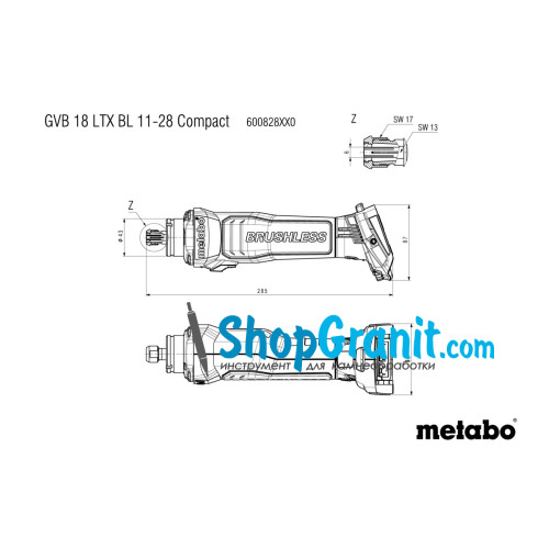 Акумуляторна пряма шліфмашина Metabo GVB 18 LTX BL 11-28 Compact (600828850)