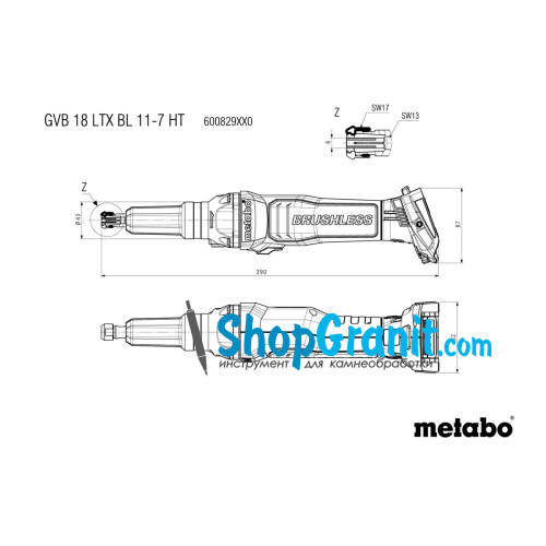 Акумуляторна пряма шліфмашина Metabo GVB 18 LTX BL 11-7 HT (600829850)