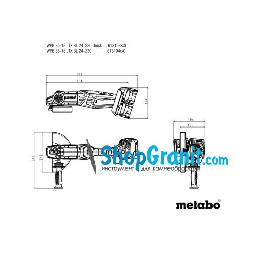 Акумуляторна кутова шліфмашина (болгарка) Metabo WPB 36-18 LTX BL 24-230 Quick (613103810)