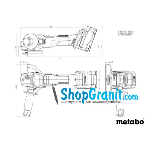 Акумуляторна кутова шліфмашина (болгарка) Metabo Set W 18 L BL 9-125 (691225000)