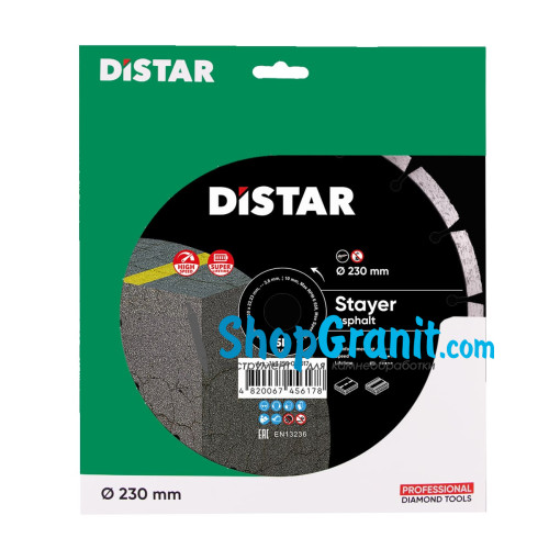 Круг алмазный отрезной Distar 1A1RSS/C3 230x2,6/1,8x10x22,23-16-HIT STAYER -14315005017- Бетон свежеуложенный, Асфальт