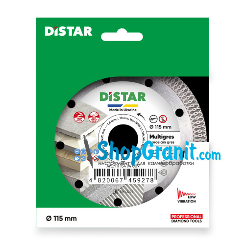Круг алмазный отрезной Distar 1A1R 115x1,6/1,0x10x22,23 Multigres -11115494009- Керамика, Керамогранит
