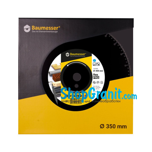 Круг алмазний вiдрiзний Baumesser 1A1RSS V 350x3,5/2,5x6x25,4 Pro Rex -910320547024- Цегла, Сталь, Бетон неармований, Метал, дерево, пластик