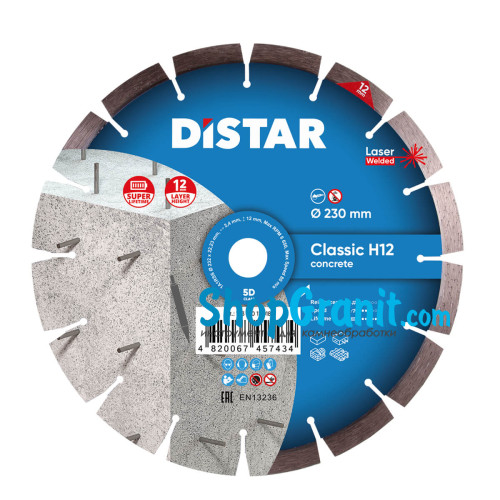 Круг алмазный отрезной Distar 1A1RSS/C3-W 232x2,4/1,6x22,23-16-ARP 38x2,4x10+2 R105 Classic H12 -12315011018- Бетон неармированный, Кирпич твердый, огнеупорные материалы, Бетон армированный, Тротуарная плитка