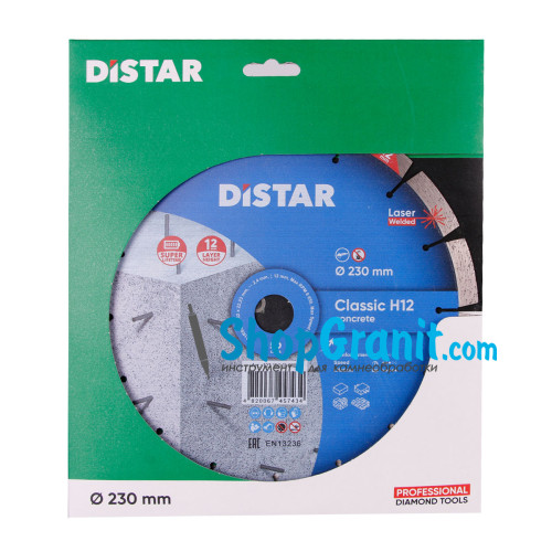 Круг алмазный отрезной Distar 1A1RSS/C3-W 232x2,4/1,6x22,23-16-ARP 38x2,4x10+2 R105 Classic H12 -12315011018- Бетон неармированный, Кирпич твердый, огнеупорные материалы, Бетон армированный, Тротуарная плитка