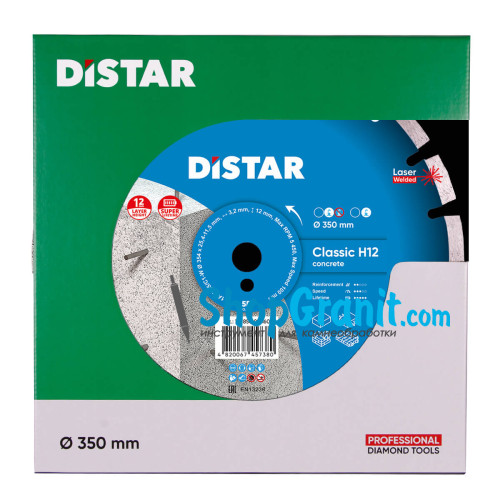 Круг алмазный отрезной Distar 1A1RSS/C1-W 354x3,2/2,2x25,4-11,5-21-ARP 40x3,2x10+2 R165 Classic H12 -12185004160- Бетон неармированный, Кирпич твердый, огнеупорные материалы, Бетон армированный