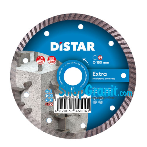 Круг алмазний вiдрiзний Distar Turbo 150x2,2x9x22,23 Extra -10115028012- Цегла, Бетон високоармований, Бетон армований