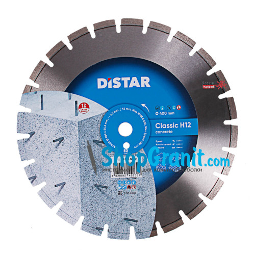 Круг алмазный отрезной Distar 1A1RSS/C1-W 404x3,5/2,5x25,4-11,5-24-ARP 40x3,5x10+2 R190 Classic H12 -12185004121- Бетон неармированный, Кирпич твердый, огнеупорные материалы, Бетон армированный