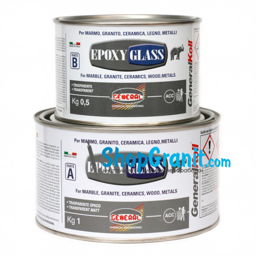 Прозорий епоксидний морозостійкий клей General EPOXY GLASS 1,5 кг для камня, гранита и мрамора в нашем магазине shop.granit.dn.ua