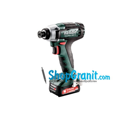 Аккумуляторный ударный гайковерт METABO PowerMaxx SSD 12 (601114500) 12V 2x2Ah Li-Ion, Зарядное устройство SC 30, metaBOX 118