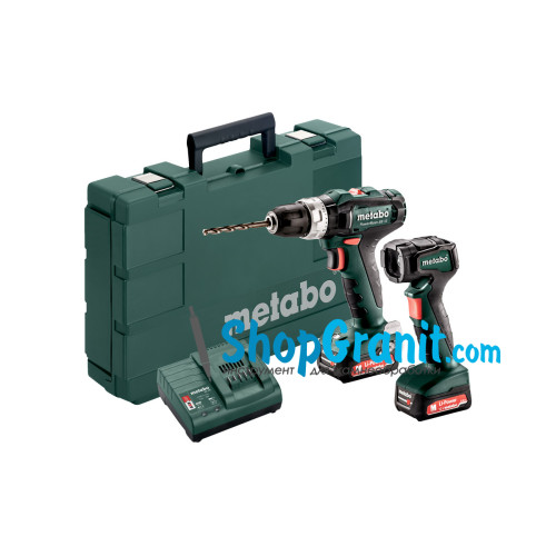 Аккумуляторная ударная дрель METABO Set PowerMaxx SB 12 (601076900) 12V 2x2Ah Li-Ion, Зарядное устройство SC 30, Пластиковый кофр, с аккумуляторным фонарем PowerMaxx ULA 12 LED