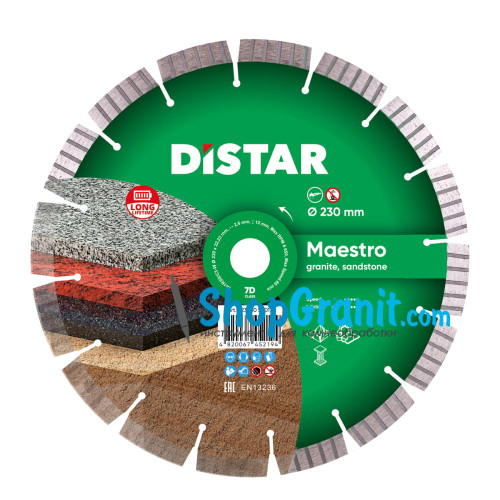 Алмазний вiдрiзний круг, диск DiStar 1A1RSS/C3-W 230x2,6/1,8x12x22,23-16 Maestro -12315051017- Граніт, Піщаник абразивний, Мармур